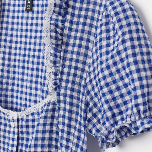 HM seersucker blue/white gingham blouse - 10 - EUC - Picture 2 of 2